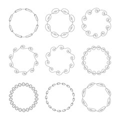 Set of nine very simple, but stylish round frames with full editable stroke width and fill color