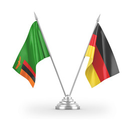 Germany and Zambia table flags isolated on white 3D rendering
