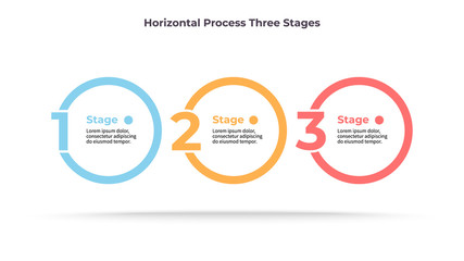 Business infographic template. Timeline with 3 steps, number options, circles. Vector chart.