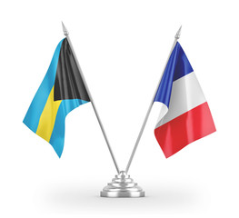 France and Bahamas table flags isolated on white 3D rendering