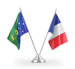 France and Christmas Island table flags isolated on white 3D rendering