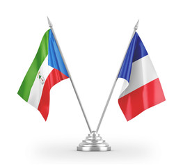 France and Equatorial Guinea table flags isolated on white 3D rendering