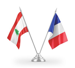 France and Lebanon table flags isolated on white 3D rendering