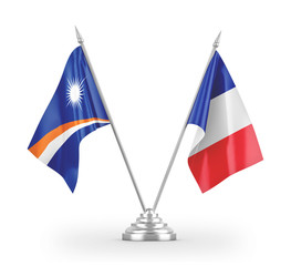 France and Marshall Islands table flags isolated on white 3D rendering