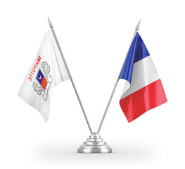 France and Mayotte table flags isolated on white 3D rendering