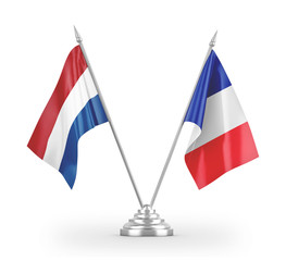 France and Netherlands table flags isolated on white 3D rendering