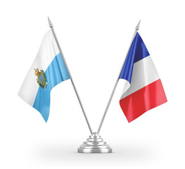 France and San Marino table flags isolated on white 3D rendering