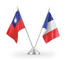 France and Taiwan table flags isolated on white 3D rendering