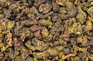 Exotic dried tea from china. Different varieties of rare black and green teas. Puerh, Tieguanyin, Da Hong Pao, Oolong