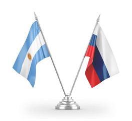 Russia and Argentina table flags isolated on white 3D rendering