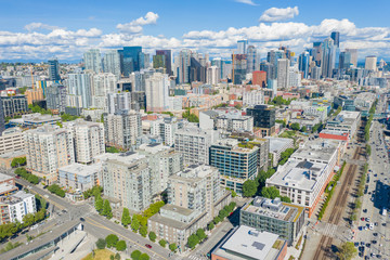 Naklejka na ściany i meble Aerial footage of the Belltown District in Seattle