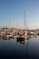 Fototapeta na wymiar morning yachts in marina quayside