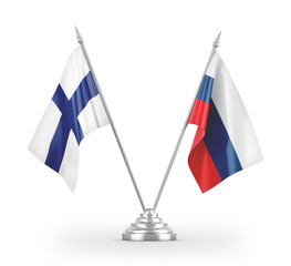 Russia and Finland table flags isolated on white 3D rendering