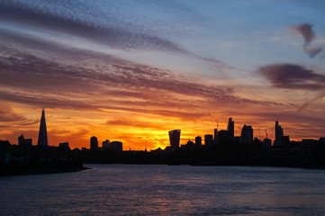 Fototapeta na wymiar Beautiful sunset with silhouette of London city in England United Kingdom UK