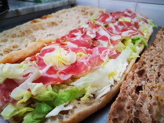 sandwich with ham and vegetables
