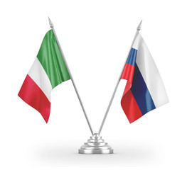 Russia and Italy table flags isolated on white 3D rendering
