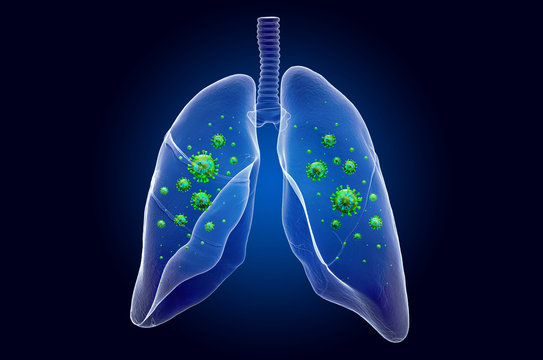 Lungs with virus, ghost light effect, x-ray hologram. 3D rendering