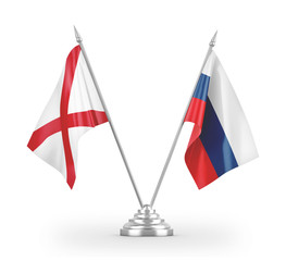 Russia and Northern Ireland table flags isolated on white 3D rendering