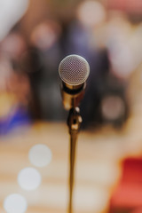 Close Up of Microphone Standing at Stage Before Concert