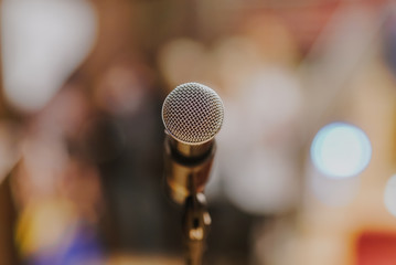 Close Up of Microphone Standing at Stage Before Concert