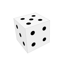 single dice with 5, 4, 3 combination. 3d illustration, perspective view