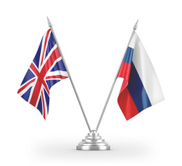 Russia and United Kingdom table flags isolated on white 3D rendering