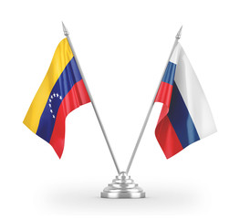 Russia and Venezuela table flags isolated on white 3D rendering