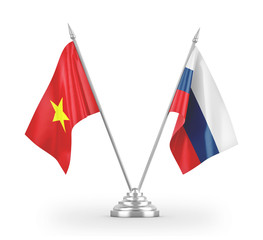 Russia and Vietnam table flags isolated on white 3D rendering