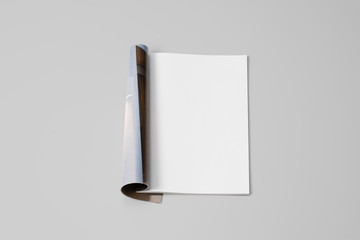 Mock-up magazine, newspaper or catalog on gray background. Blank page
