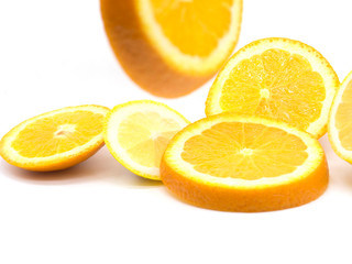 Fototapeta na wymiar Set of ripe lemon and orange fruits isolated on white background.