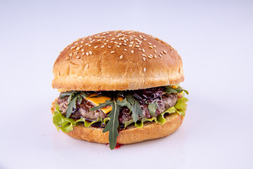  hamburger with cherry sauce on a light background for the menu1