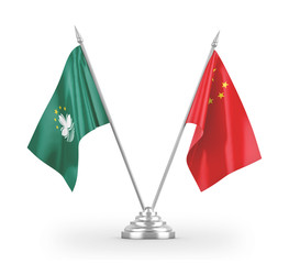 China and Macau table flags isolated on white 3D rendering