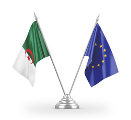 European Union and Algeria table flags isolated on white 3D rendering