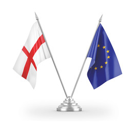 European Union and England table flags isolated on white 3D rendering