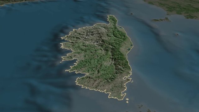 Corse, region with its capital, zoomed and extruded on the satellite map of France in the conformal Stereographic projection. Animation 3D