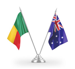 Australia and Benin table flags isolated on white 3D rendering