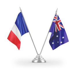 Australia and France table flags isolated on white 3D rendering