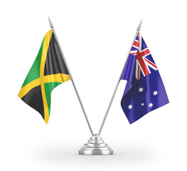 Australia and Jamaica table flags isolated on white 3D rendering