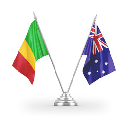 Australia and Mali table flags isolated on white 3D rendering