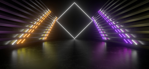 Beautiful composition of colored neon lights on a black background. 3d rendering image.