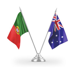 Australia and Portugal table flags isolated on white 3D rendering