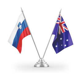 Australia and Slovenia table flags isolated on white 3D rendering © Aleks Taurus