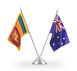 Australia and Sri Lanka table flags isolated on white 3D rendering