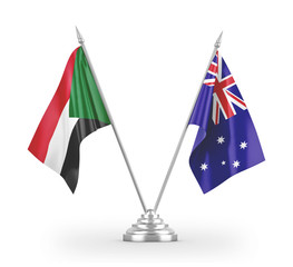 Australia and Sudan table flags isolated on white 3D rendering