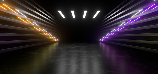 Beautiful composition of colored neon lights on a black background. 3d rendering image.