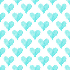 Watercolor hearts seamless pattern. Blue watercolor heart digital paper.
