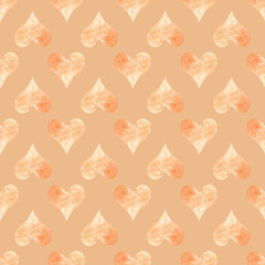 Seamless pattern with orange hearts. Hand drawn raster illustration.