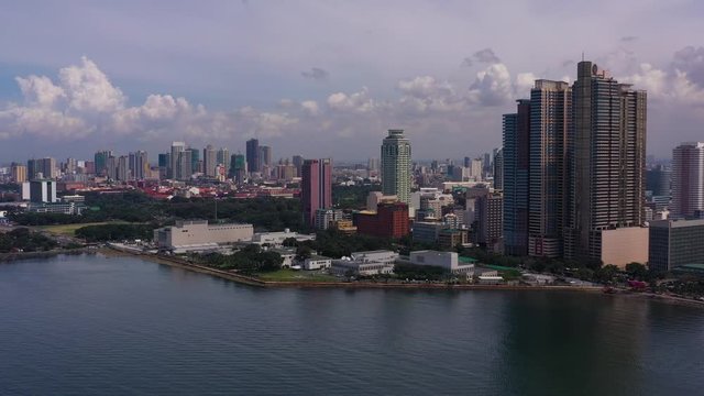 Aerial Philippines Manila Malate Waterfront September 2019 Sunny Day 4K Mavic Pro  Aerial video of downtown Manila Philippines waterfront in Malate district on a beautiful sunny day.