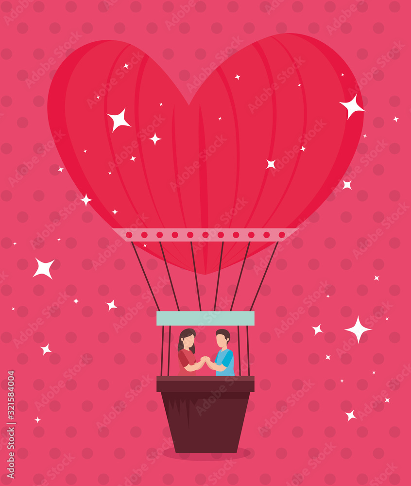 Canvas Prints couple in balloons air hot romantic travel vector illustration design