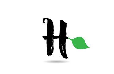 H letter grunge handwritten geen leaf alphabet letter logo icon design template for company business